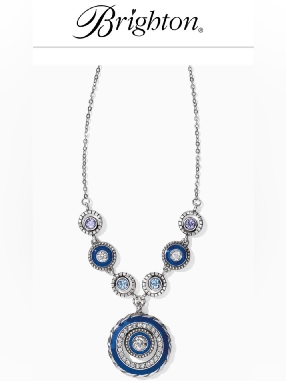 🩵 BRIGHTON Eclipse HALO TANZANITE PURPLE BLUE SWAROVSKI CRYST SLVR NECKLACE!